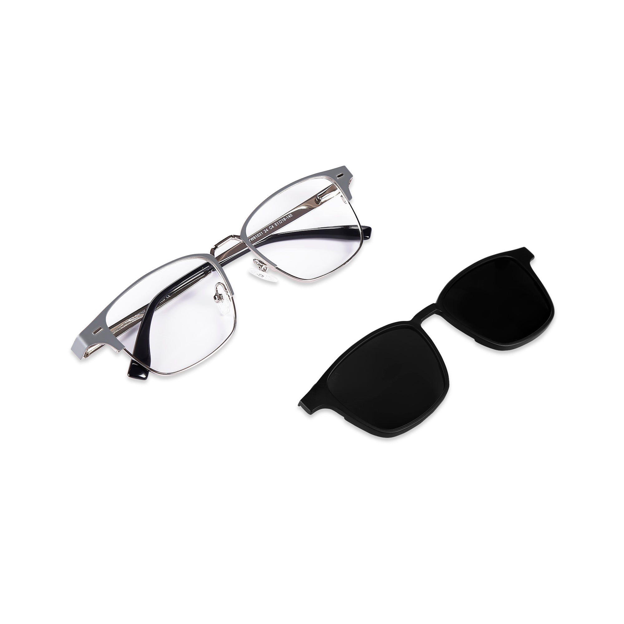 Grid - Metal Grey Square Clip-on Glasses for Men