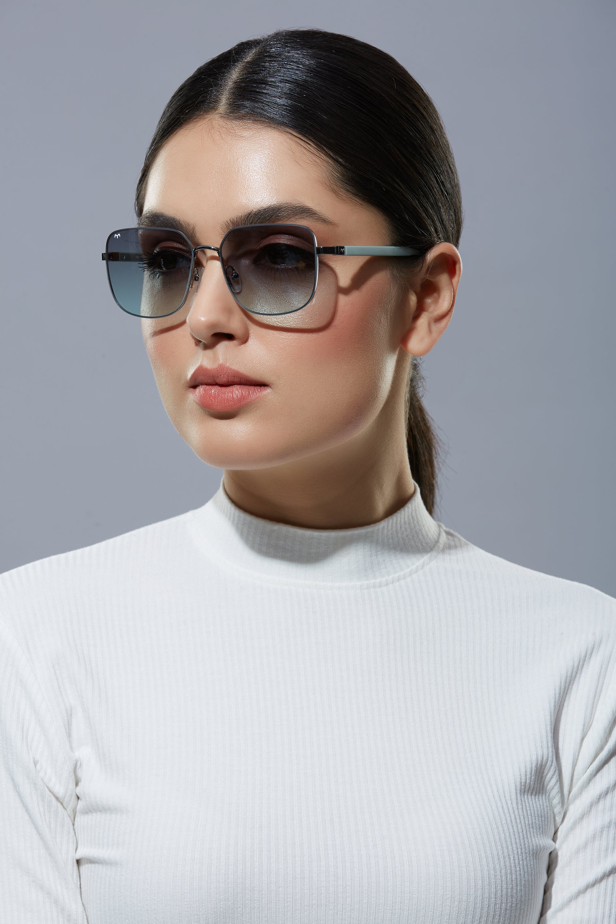 SoftSquare - Grey Square Metal Sunglasses for Women