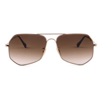 HexFusion - Brown Metal Unisex Hexagon Sunglasses