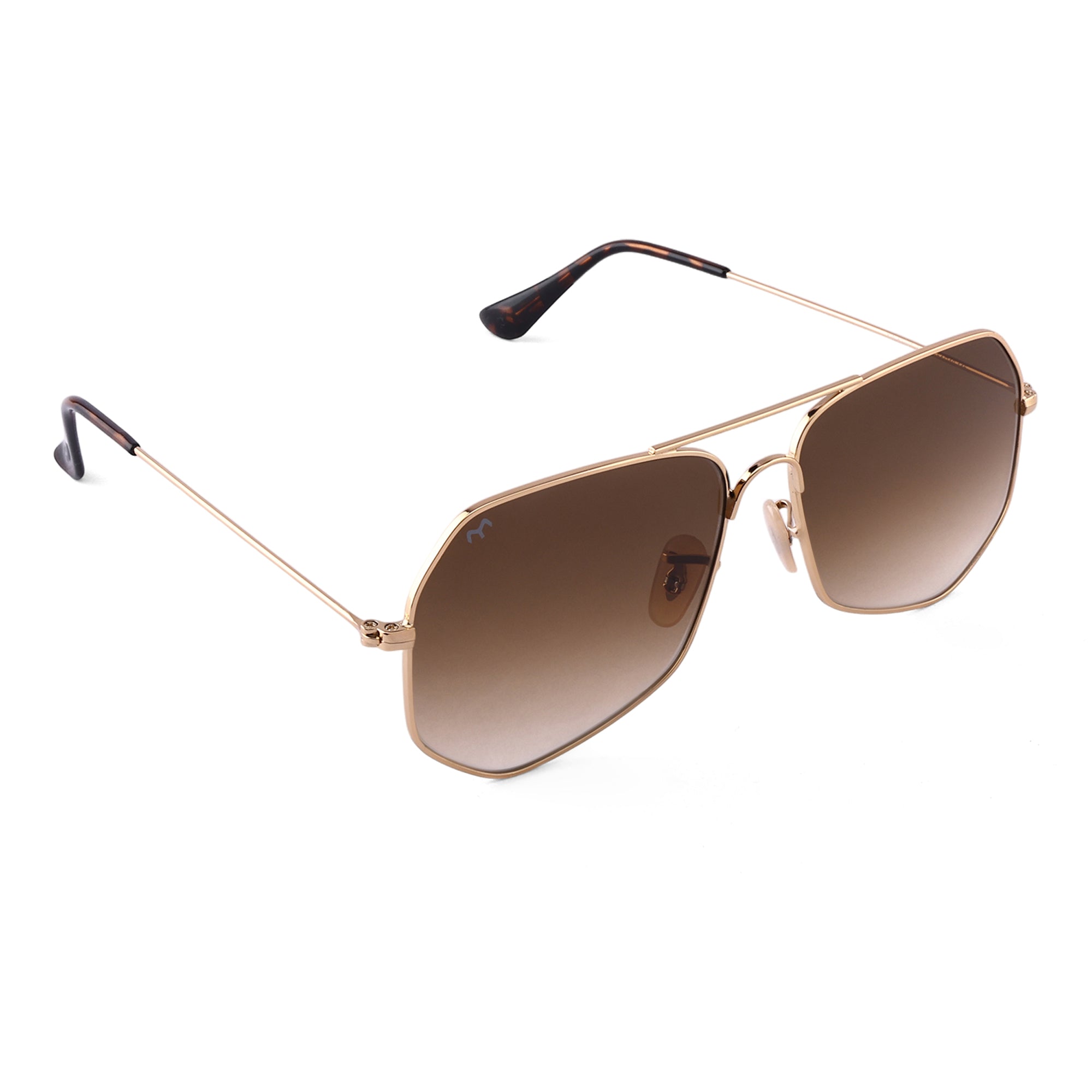 HexFusion - Brown Metal Unisex Hexagon Sunglasses