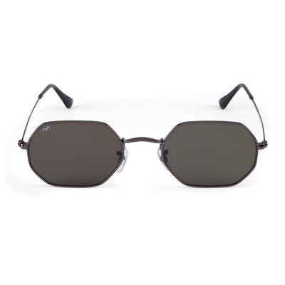 EdgeSix - Deep Green Metal Unisex Hexagon Sunglasses