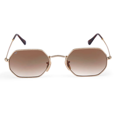 EdgeSix - Brown Metal Unisex Hexagon Sunglasses