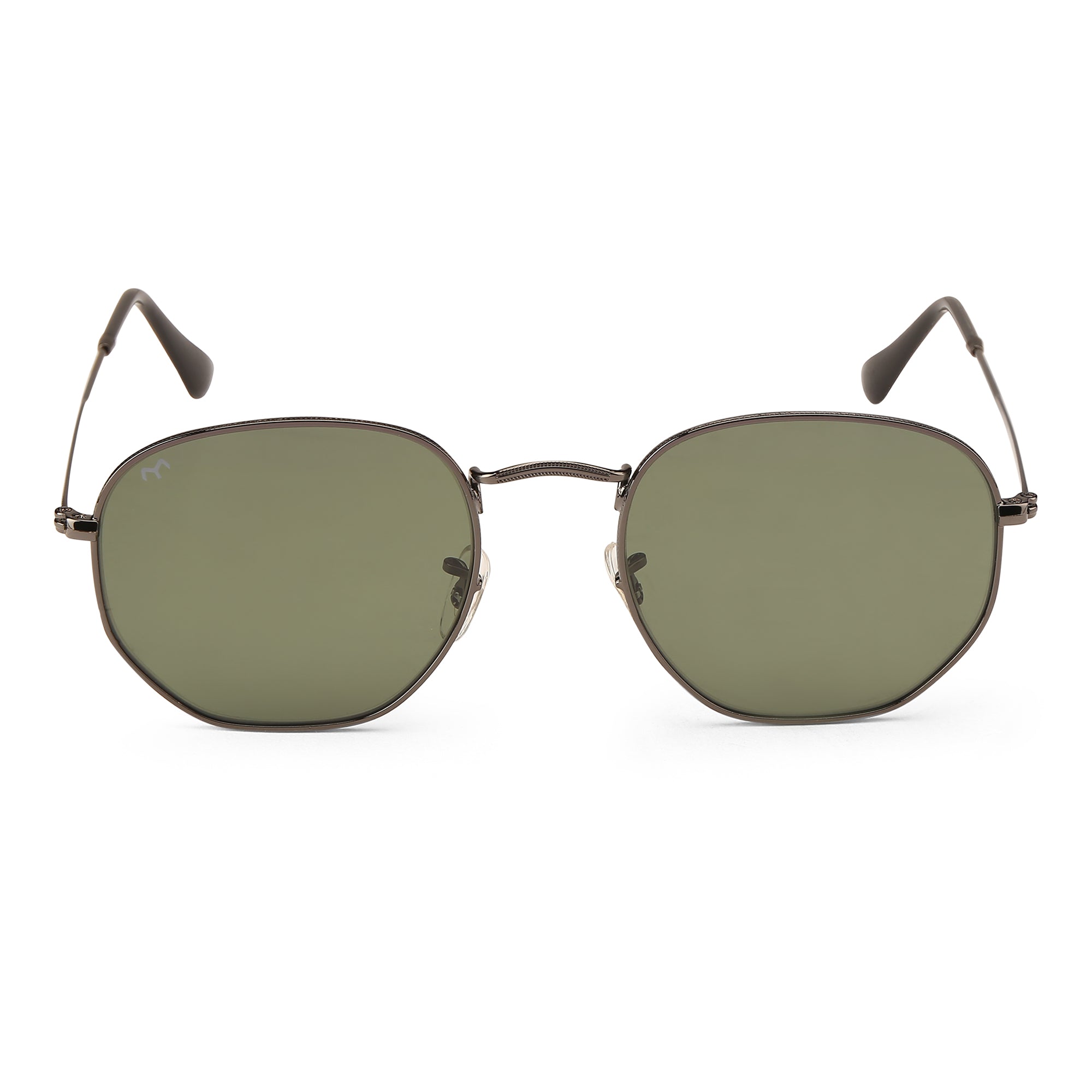 SixTrend - Deep Green Metal Unisex Hexagon Sunglasses