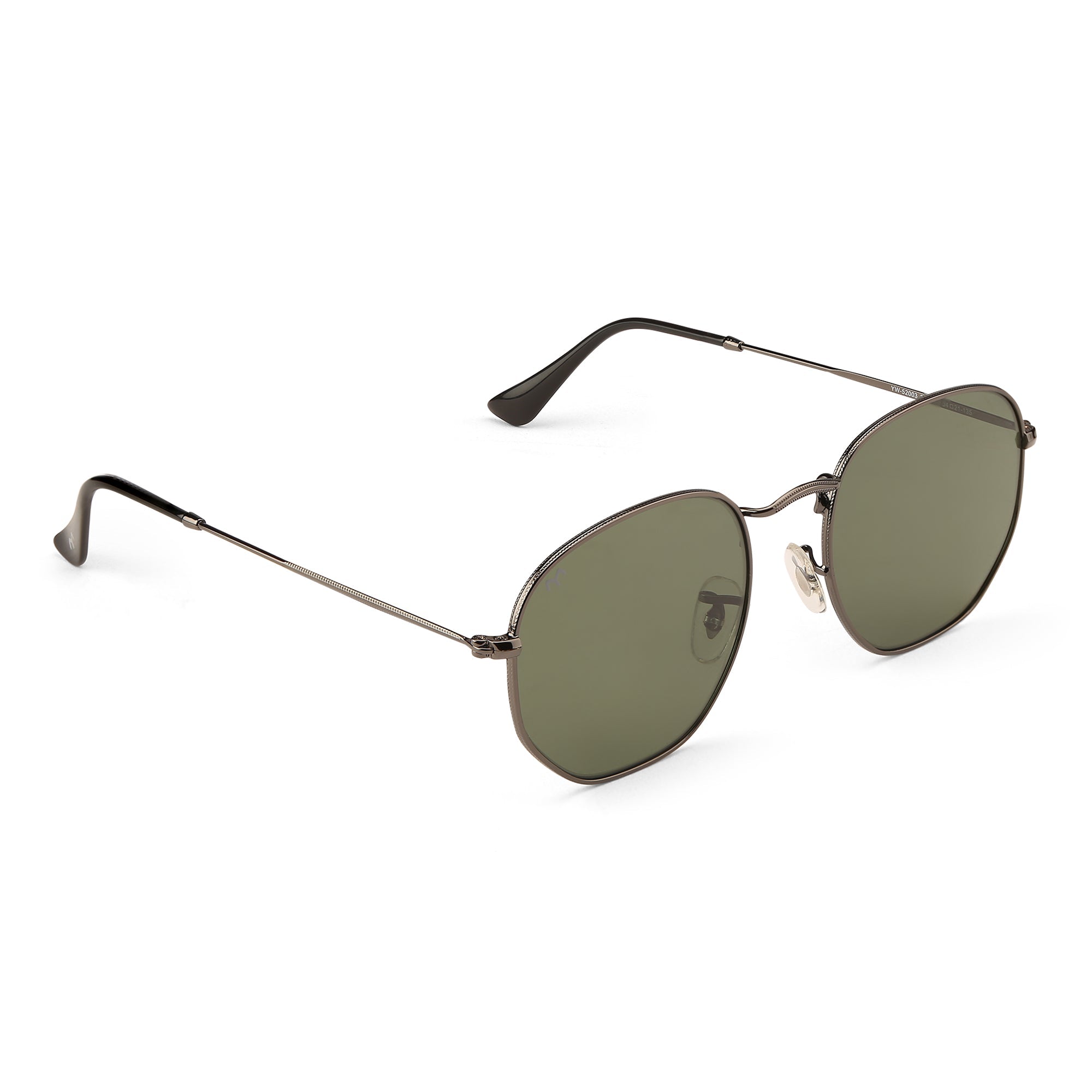 SixTrend - Deep Green Metal Unisex Hexagon Sunglasses