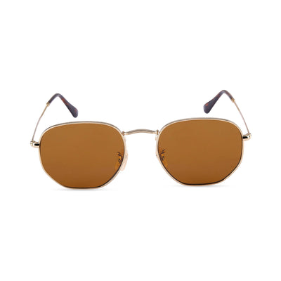 SixTrend - Brown Metal Unisex Hexagon Sunglasses