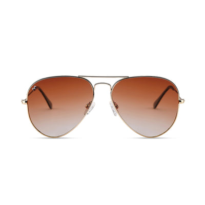 Clipster - Metal Brown Unisex Aviator Sunglasses