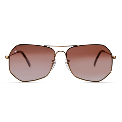 HexChic - Unisex Metal Brown Hexagon Sunglasses