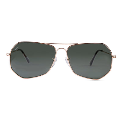 SixTrend - Unisex Metal Deep Green Hexagon Sunglasses