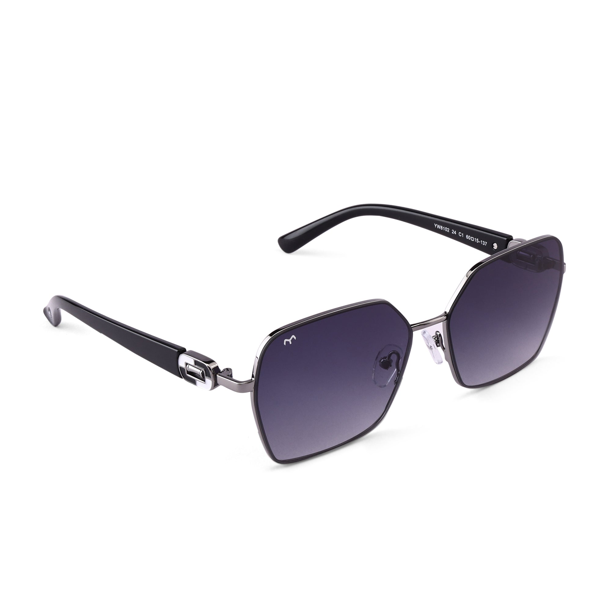 SixSphere - Black Metal Hexagon Sunglasses for Women