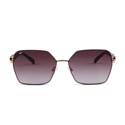 SixSphere - Brown Metal Hexagon Sunglasses for Women