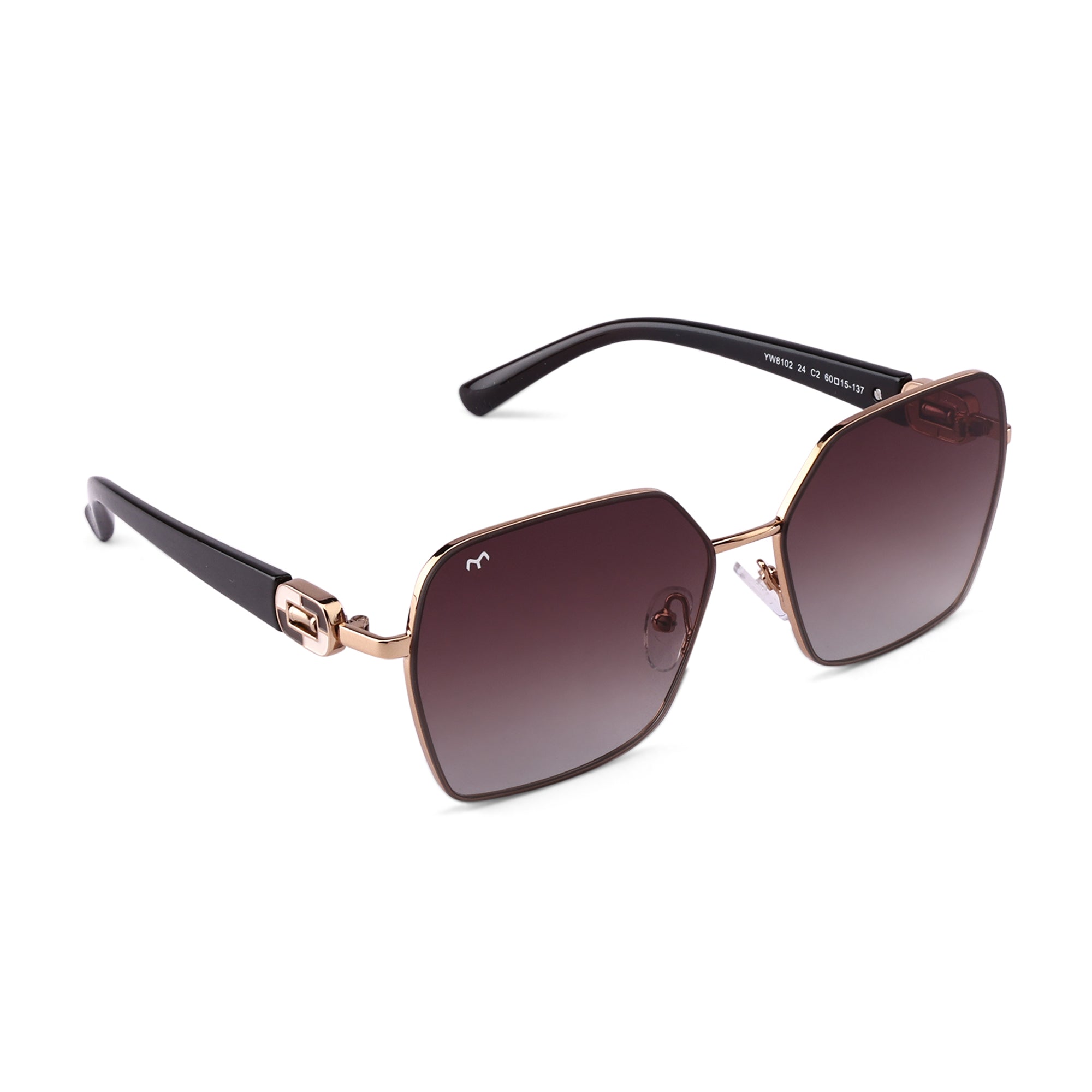 SixSphere - Brown Metal Hexagon Sunglasses for Women