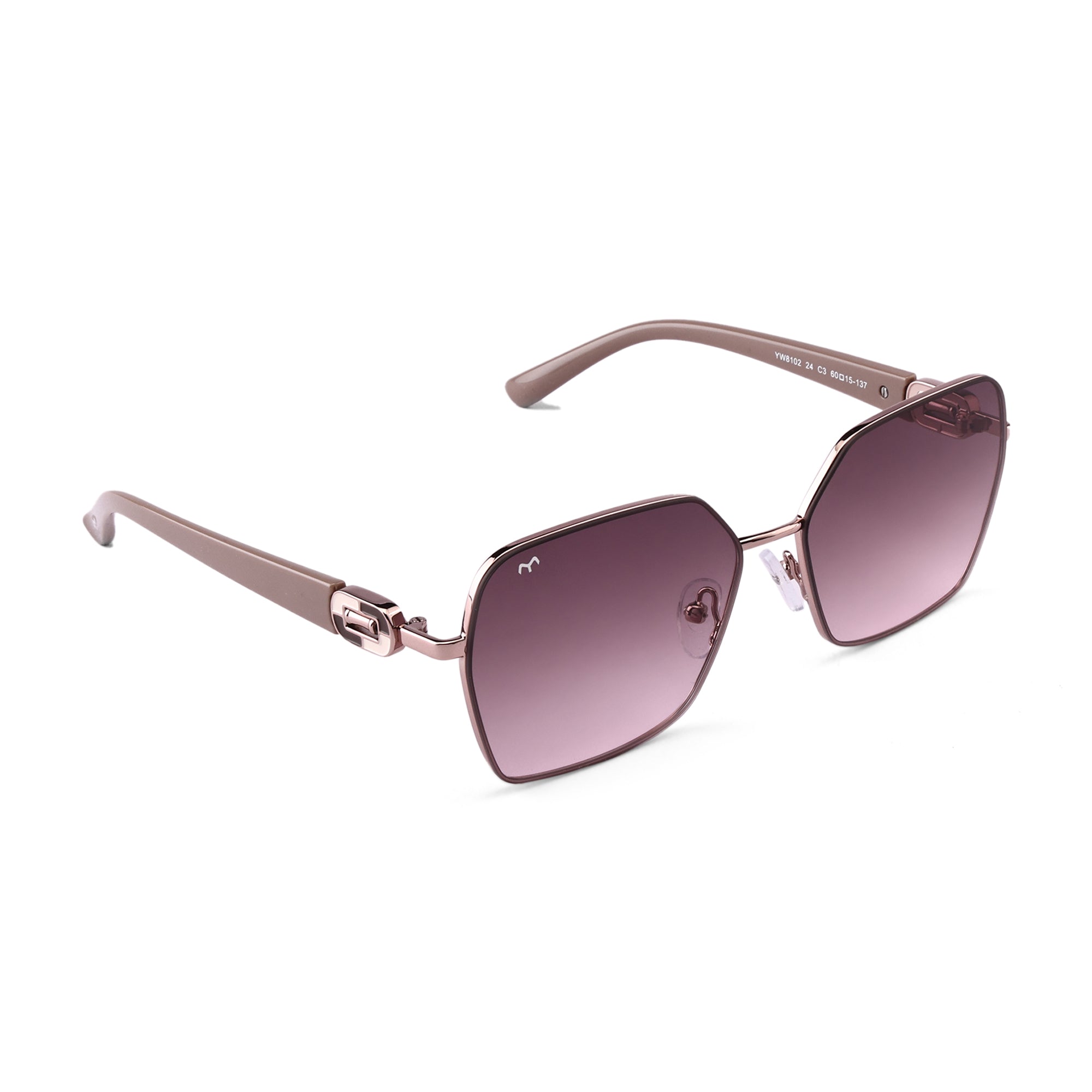 SixSphere - Brown Metal Hexagon Sunglasses for Women