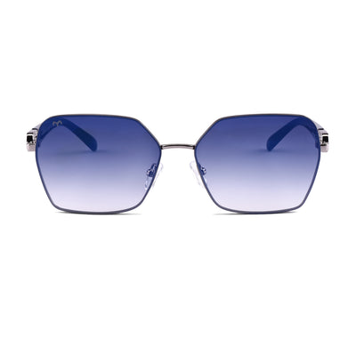 SixSphere - Blue Metal Hexagon Sunglasses for Women