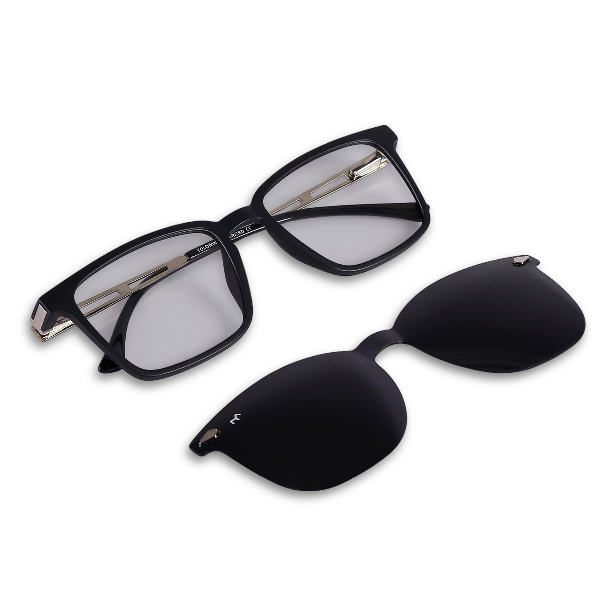 Zenith - TR Metal Silver Square Clip-on Glasses for Men