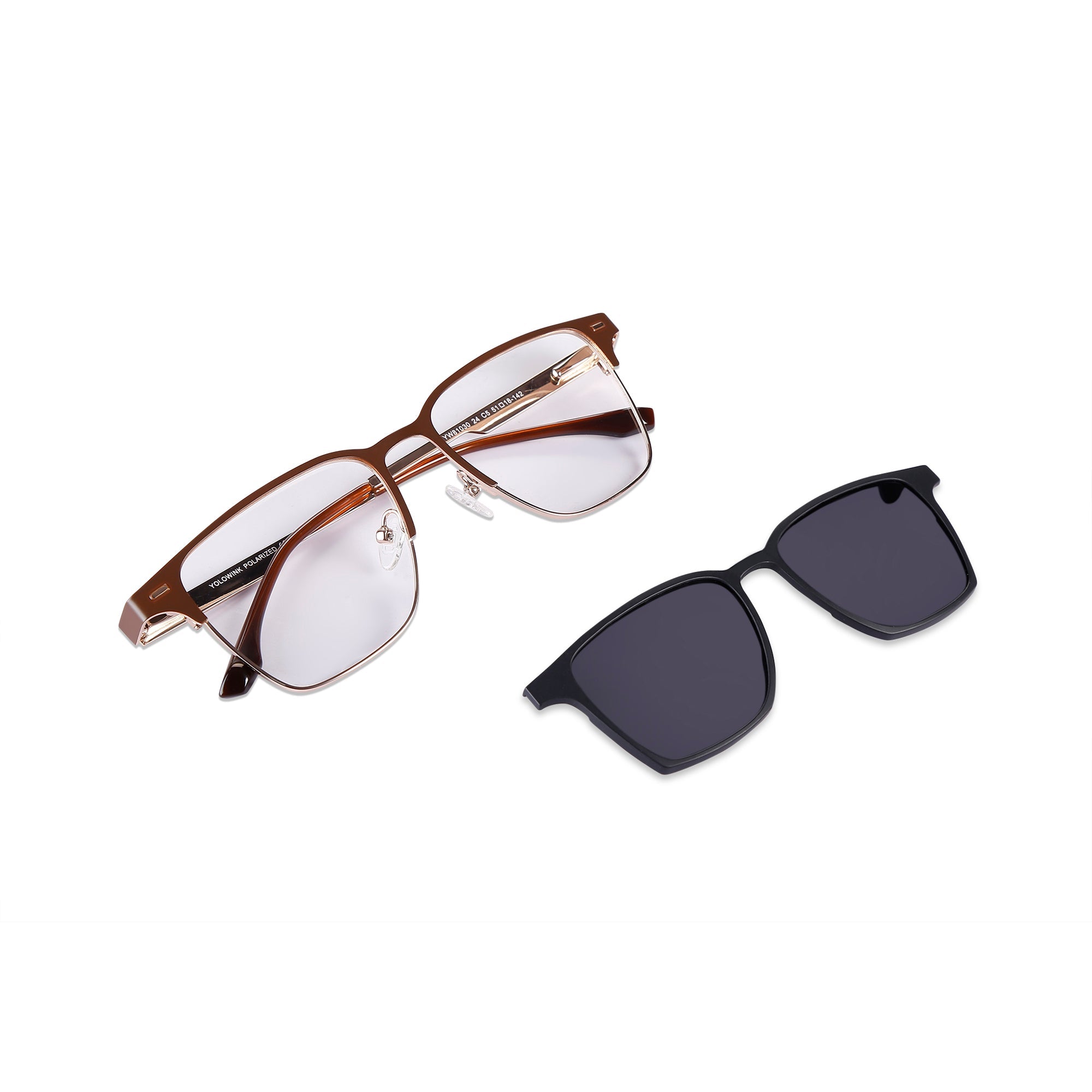 Clarity - Metal Brown Square Clip-on Glasses for Men