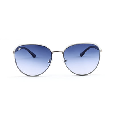 SixSense - Blue Metal Hexagon Sunglasses for Women