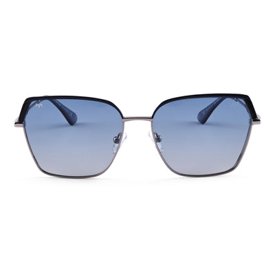 HexaBlink - Blue Metal Hexagon Polarized Sunglasses for Women