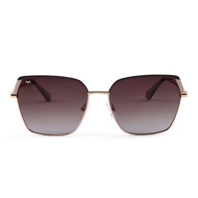 HexaBlink - Brown Metal Hexagon Polarized Sunglasses for Women